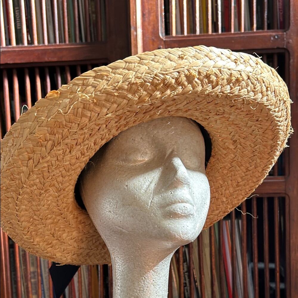 American Hat Company 100% Natural Straw Hat with Navy Ribbon Bow - Picture 8 of 16